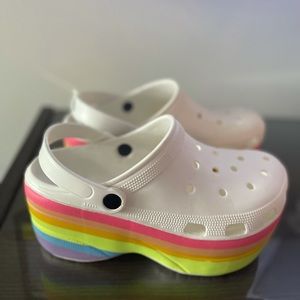 Platform rainbow Crocs